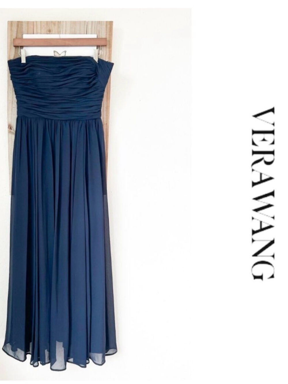 Vera Wang Strapless Navy Ruched Bodice Evening Dress
